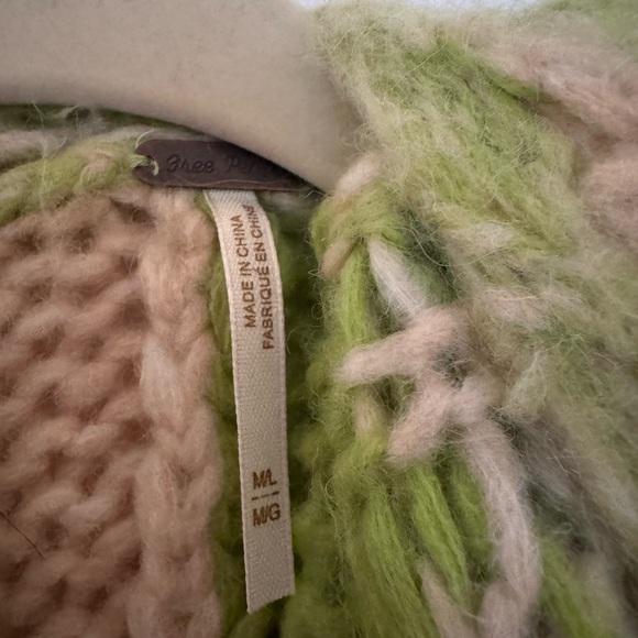 Free People Lime Green and Cream Checkered Cardigan - Picture 2 of 4